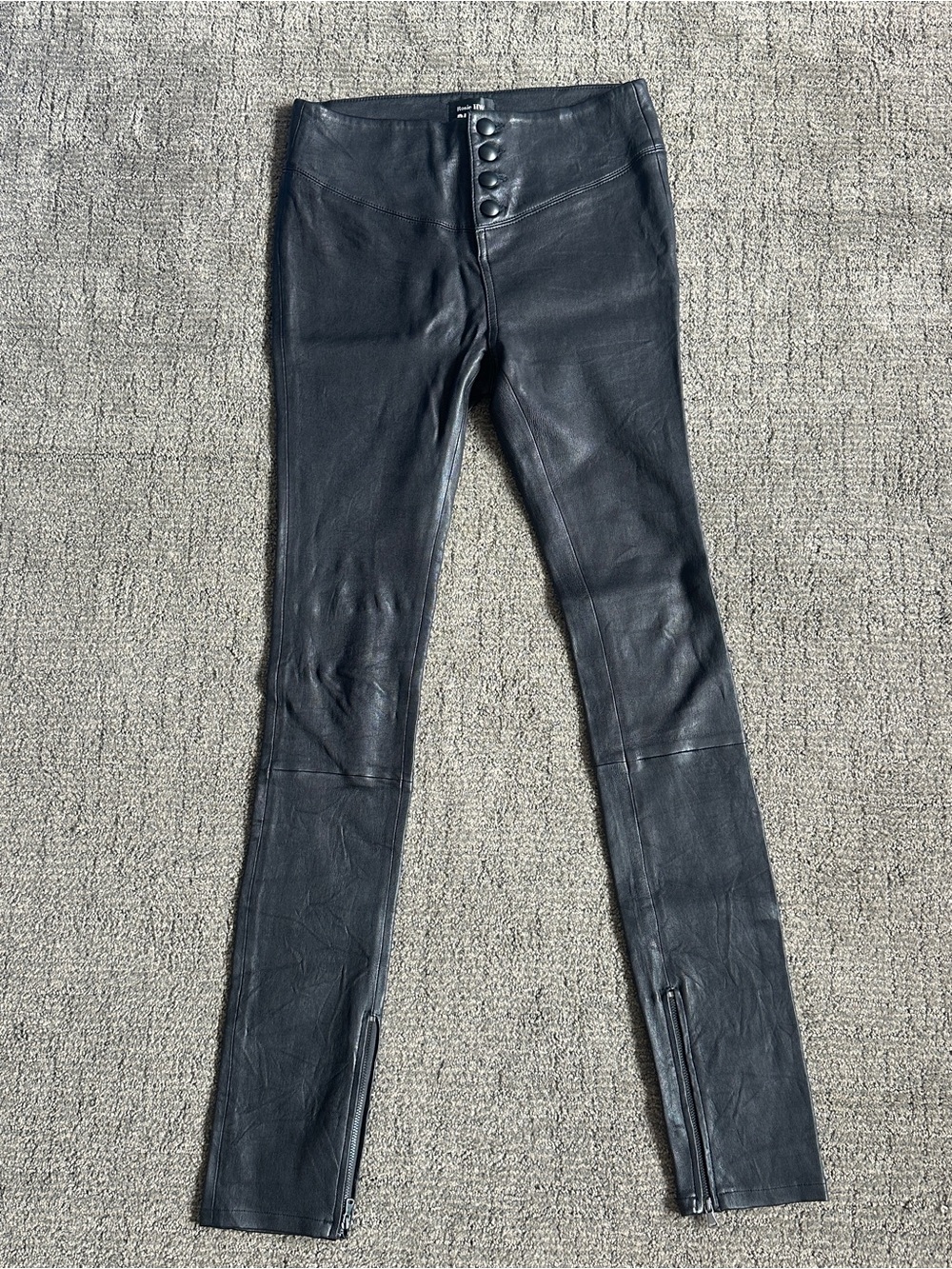 Paige Rosie HW Moto Edgy Genuine Leather Skinny Pants Ankle Zip - 26